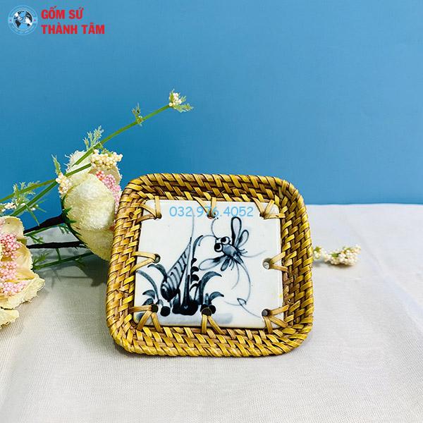Đĩa sứ viền mây tre đan vuông