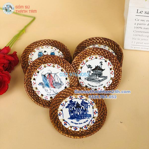 Đĩa sứ viền mây tre đan