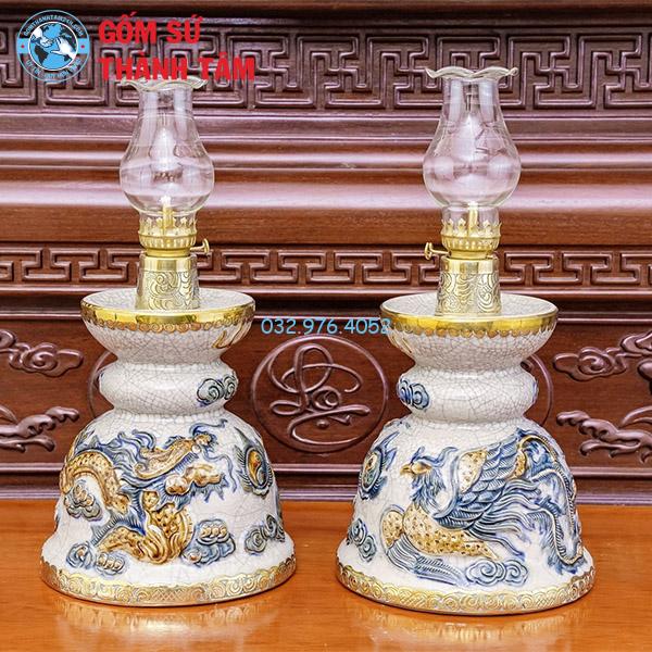 Đồ thờ men rạn rời rồng đèn dầu