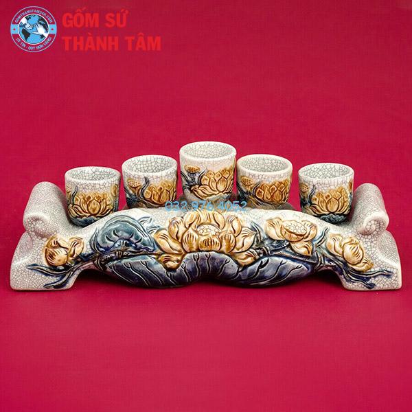 Đồ thờ men rạn rời sen kỷ chén