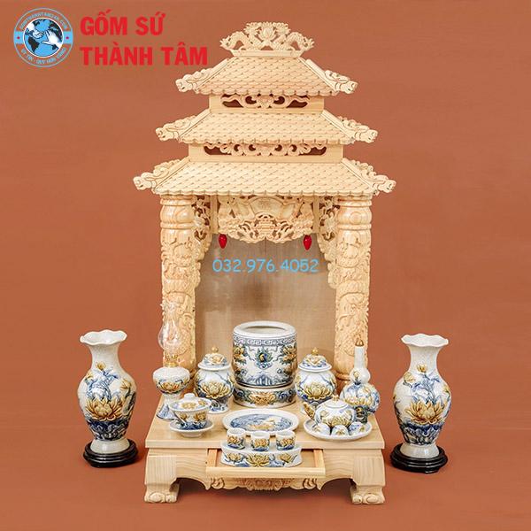 Đồ thờ men rạn tổng thể rồng thần tài