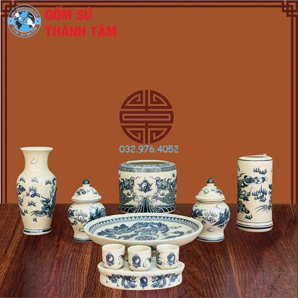 Đồ thờ men rạn tràm cổ tổng thể rồng thần tài