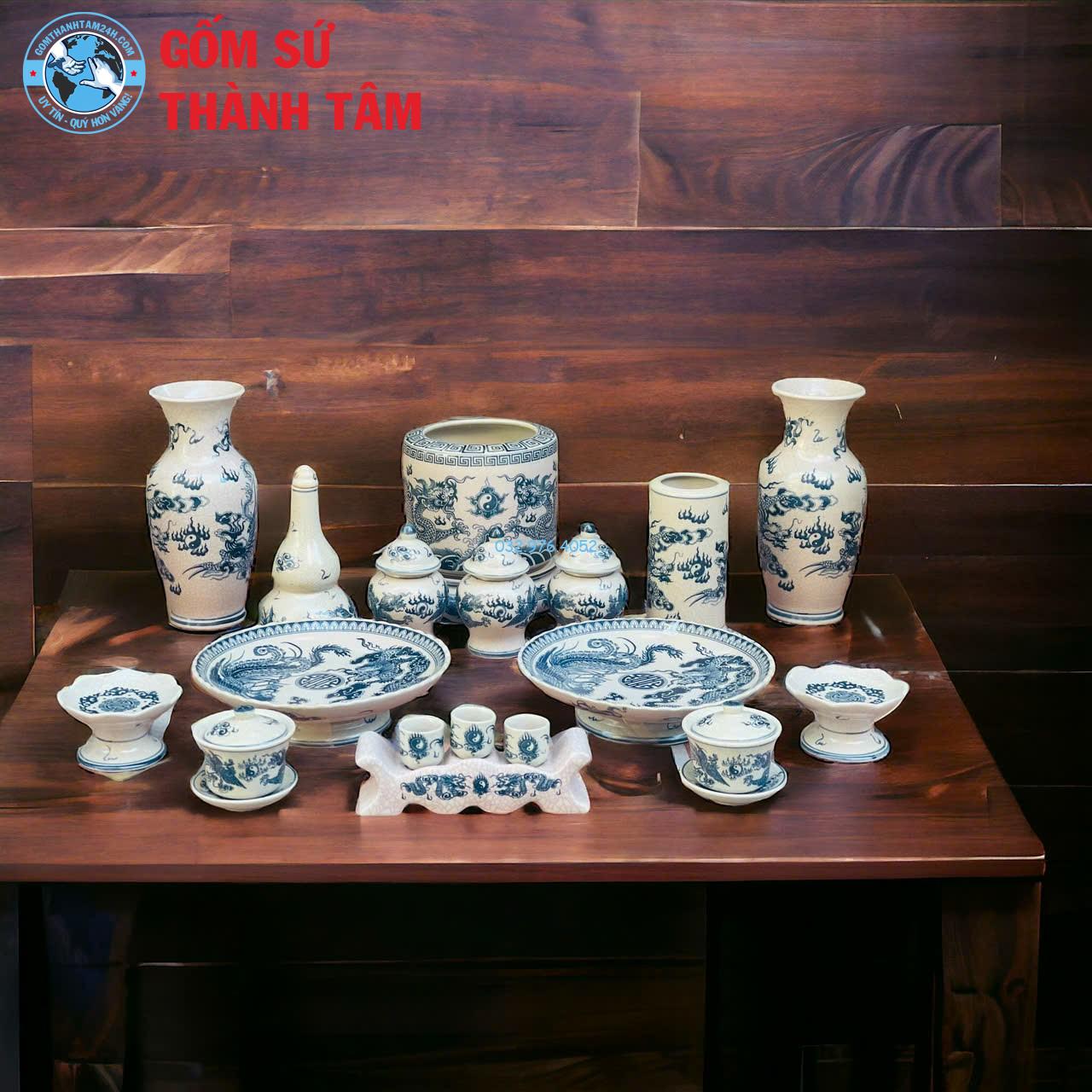 Đồ thờ men rạn tràm cổ tổng thể rồng treo tường