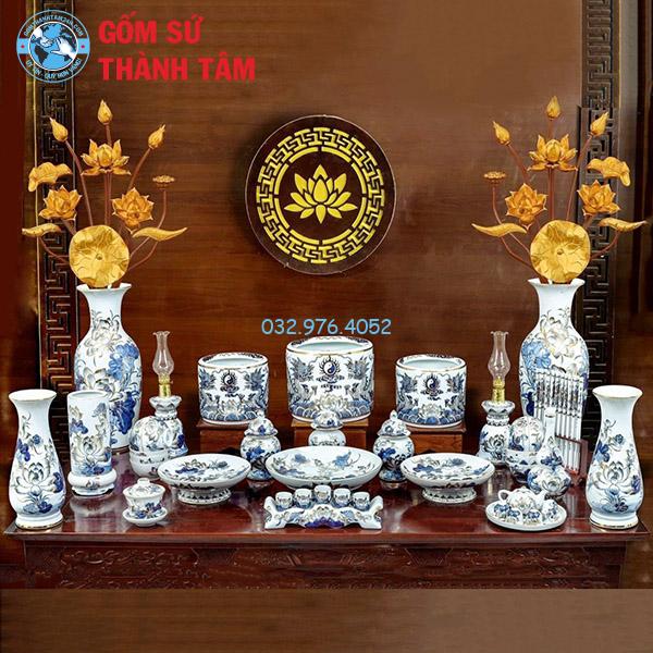 Đồ thờ vẽ vàng tổng thể rồng ba bát hương không đỉnh hạc