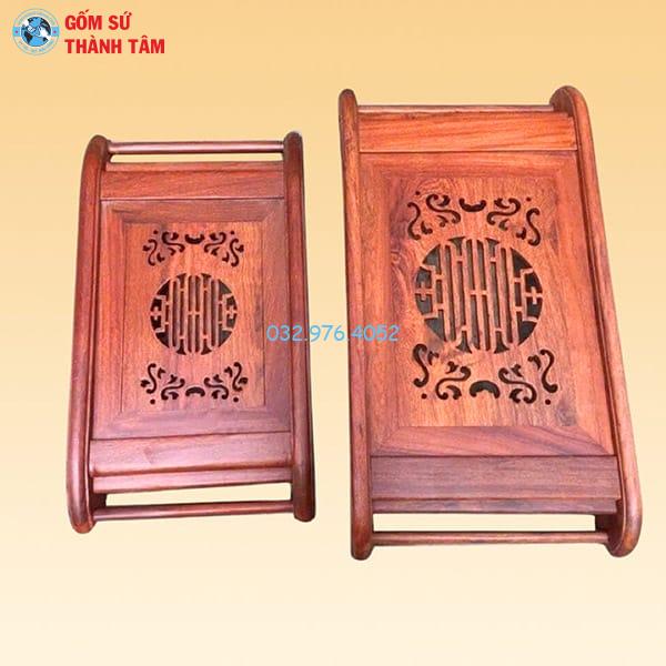 Khay Đựng Ấm Trà Gỗ Hoa