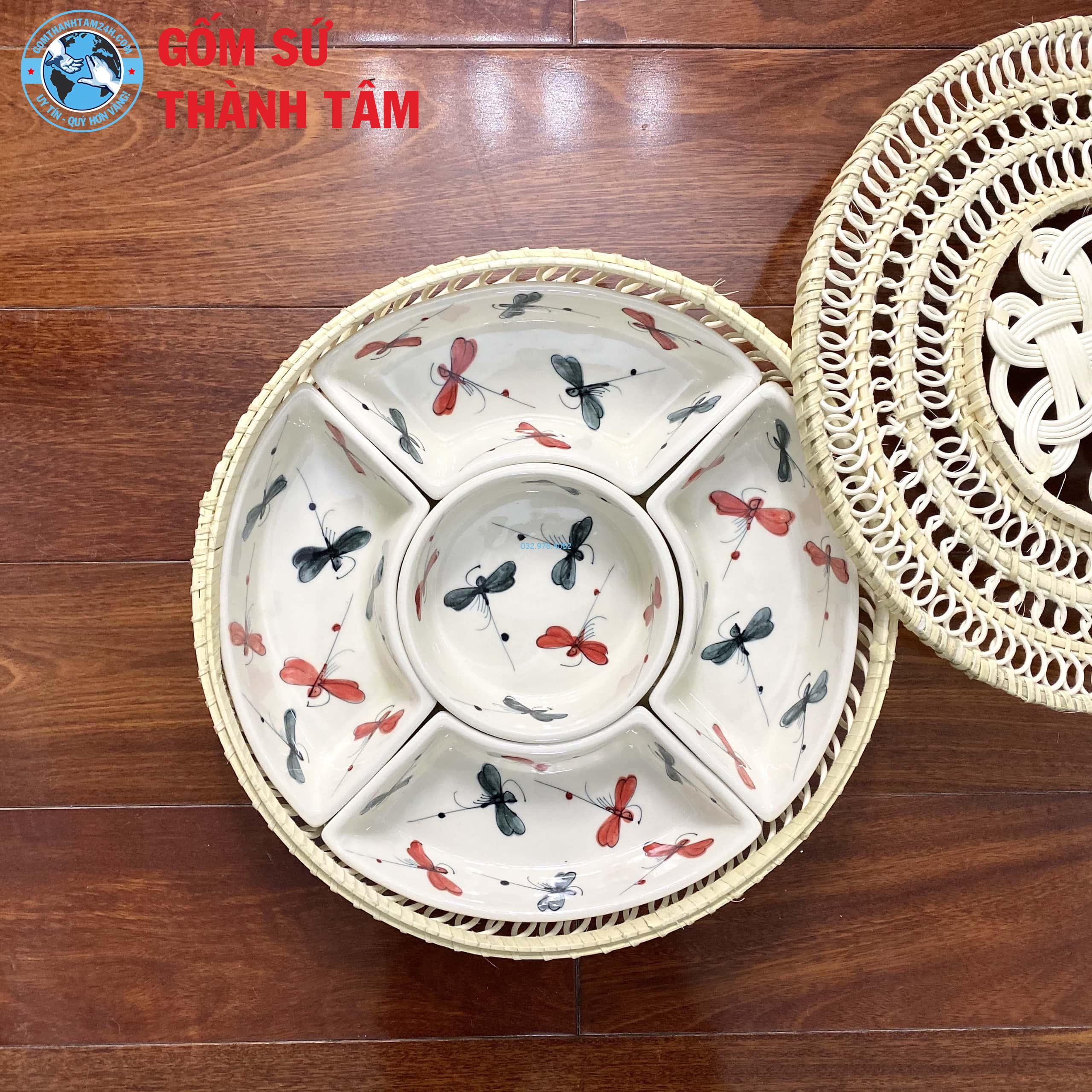 Khay đựng cơm kem hoa văn chuồn