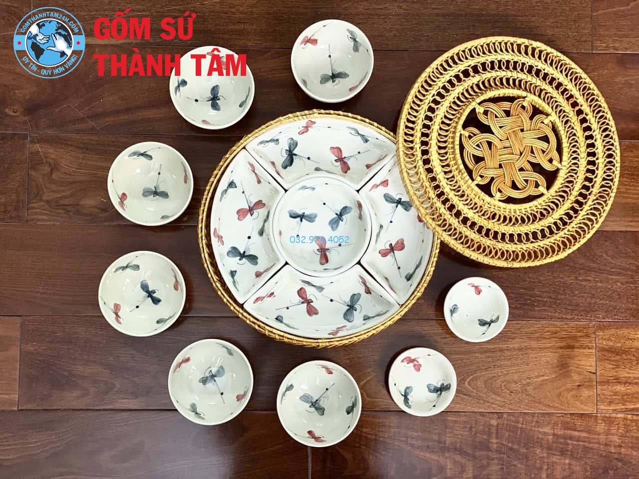 Khay đựng cơm kem hoa văn chuồn