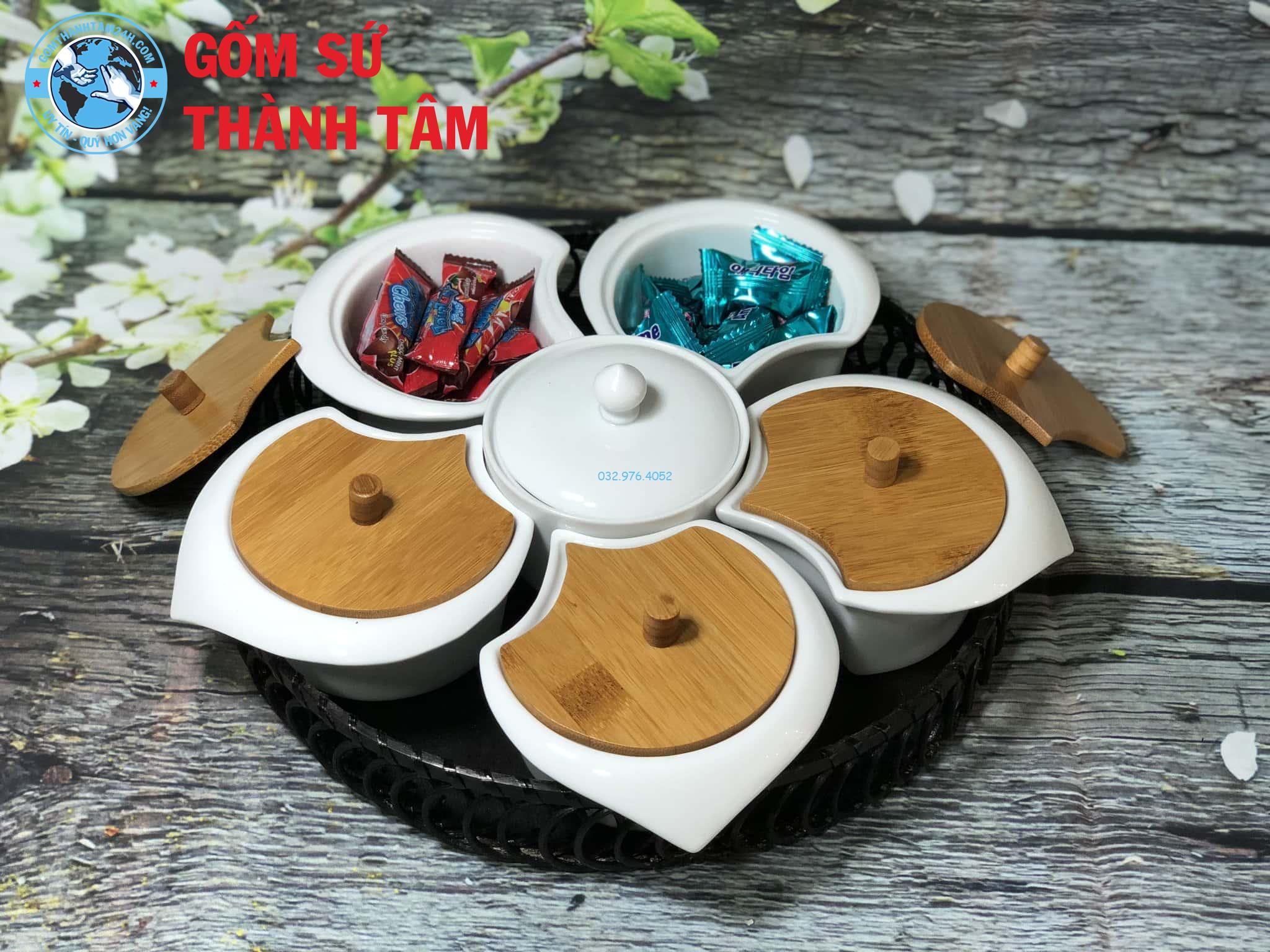 Khay đựng cơm khay hoa mai 5 cánh