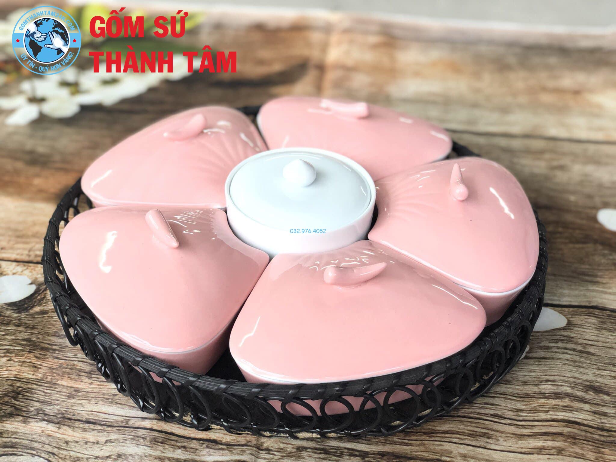 Khay đựng mứt kẹo khay đào 5 cánh mây
