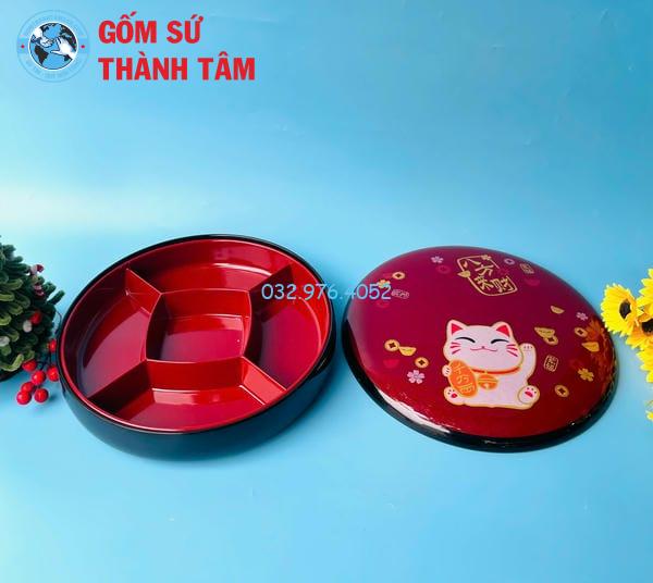 Khay đựng mứt kẹo thần tài đỏ