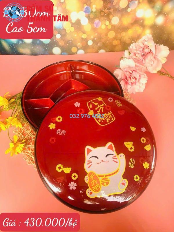 Khay đựng mứt kẹo thần tài đỏ