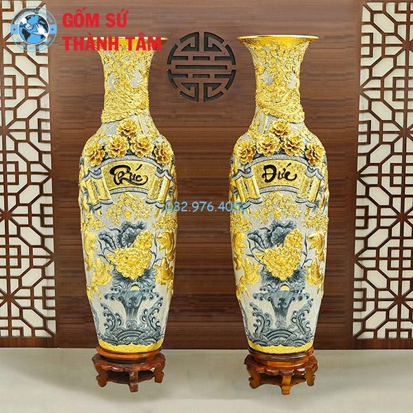 Lọ lục bình bọc đồng dát vàng phúc đức
