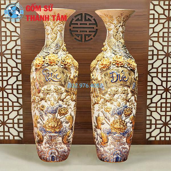 Lọ lục bình bọc đồng dát vàng phúc đức