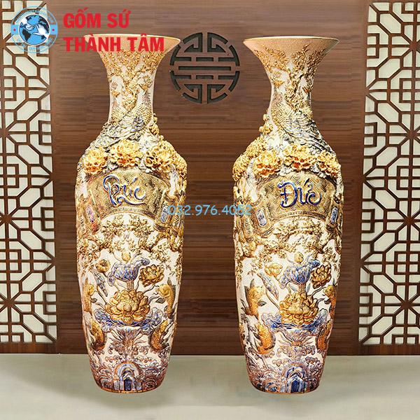 Lọ lục bình bọc đồng dát vàng phúc đức