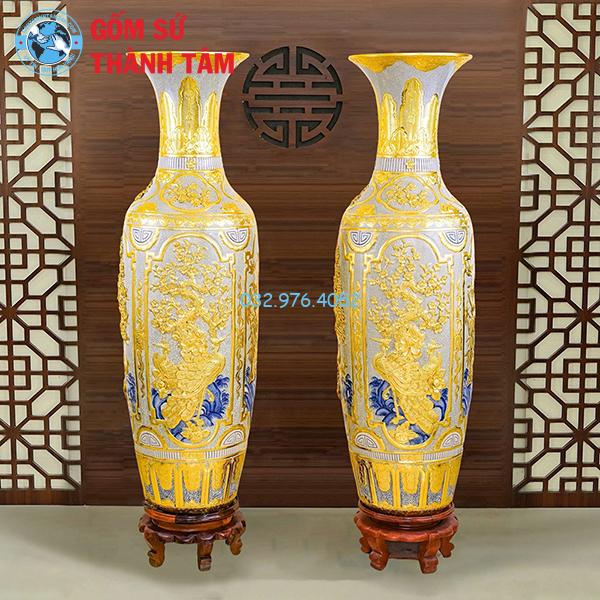 Lọ lục bình bọc đồng dát vàng tứ quý dát vàng