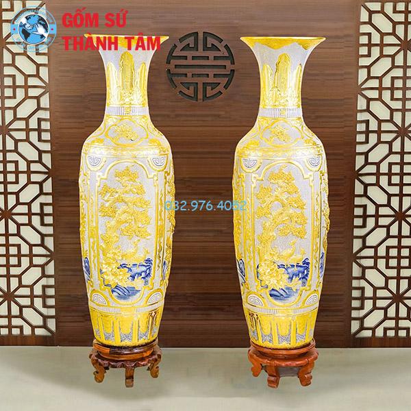 Lọ lục bình bọc đồng dát vàng tứ quý dát vàng