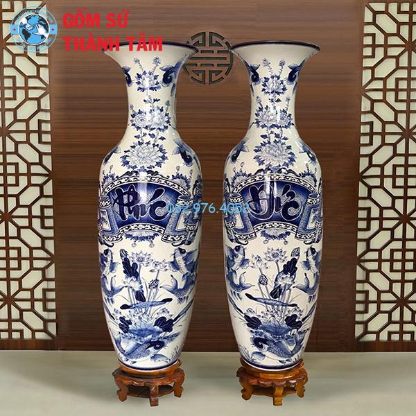 Lọ lục bình trơn vẽ xanh phúc đức