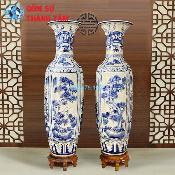 Lục Bình Cổ Tứ Qúy Xanh Đắp Nổi