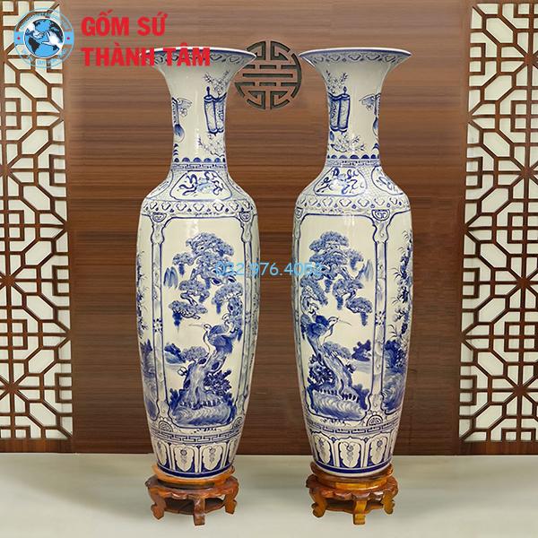 Lục Bình Cổ Tứ Qúy Xanh Đắp Nổi