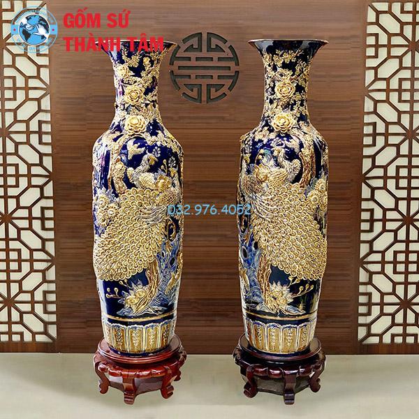 Lục Bình Mạ Vàng Xanh Dương Chim Công Phú Qúy
