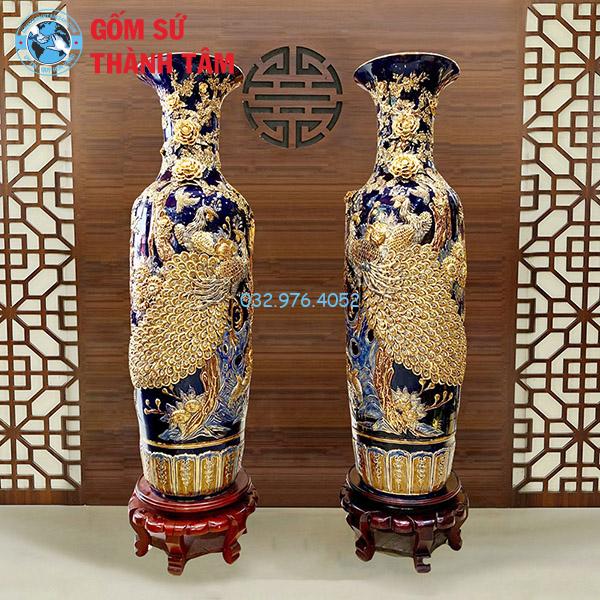 Lục Bình Mạ Vàng Xanh Dương Chim Công Phú Qúy