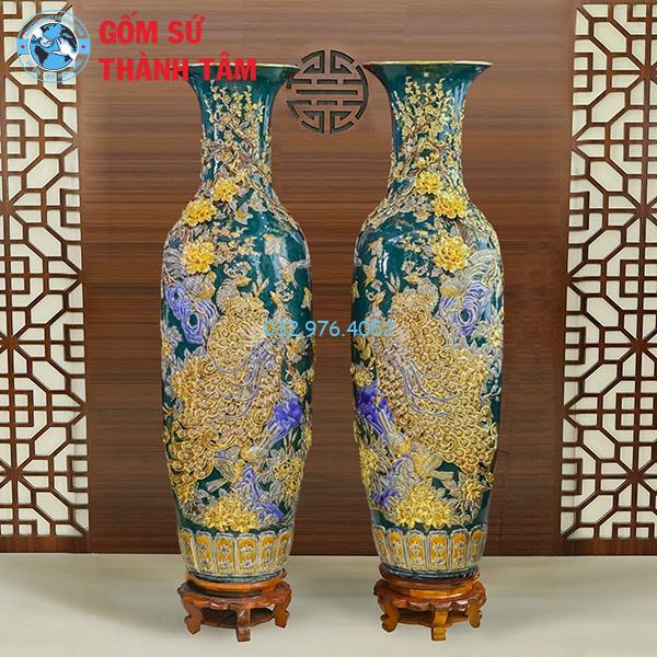 Lục Bình Mạ Vàng Xanh Ngọc Chim Công Phú Qúy