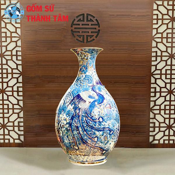 Lục Bình Tỳ Bà Chim Công Vẽ Vàng