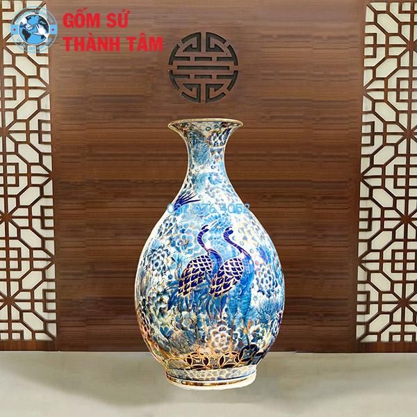 Lục Bình Tỳ Bà Chim Công Vẽ Vàng