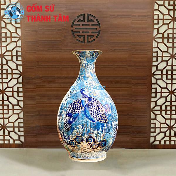 Lục Bình Tỳ Bà Chim Công Vẽ Vàng