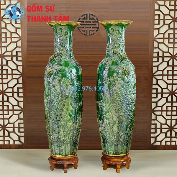Lục Bình Xanh Ngọc Bọc Đồng Chim Công Phú Qúy