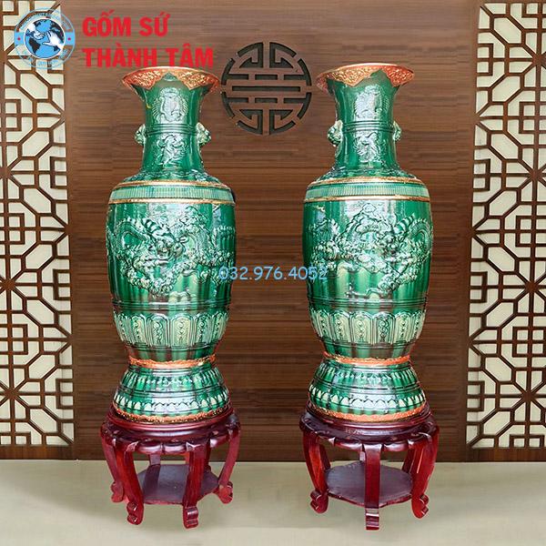 Lục Bình Xanh Ngọc Bọc Đồng Mặt Rồng Phình
