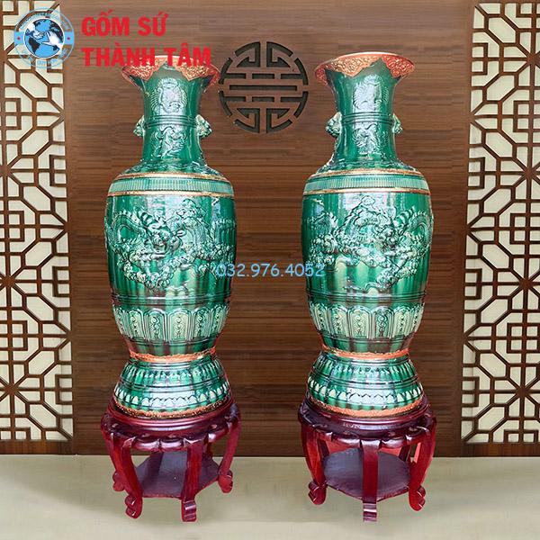 Lục Bình Xanh Ngọc Bọc Đồng Mặt Rồng Phình