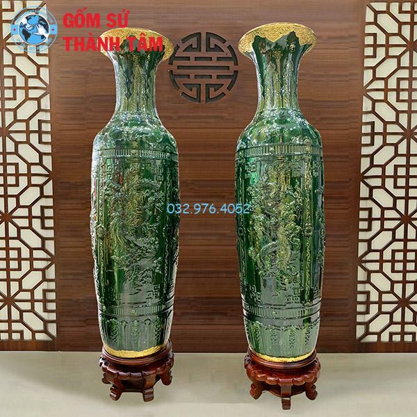 Lục Bình Xanh Ngọc Bọc Đồng Rồng Chầu Mặt Nguyệt