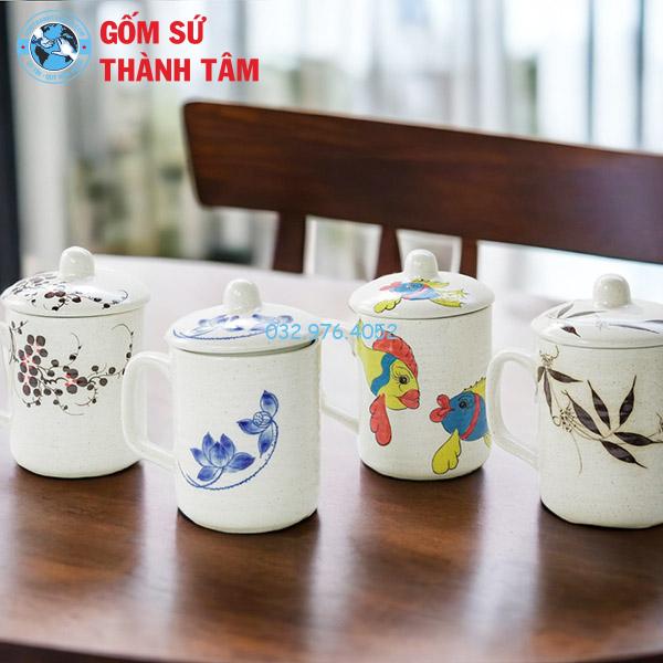 Ly Sứ Có Nắp Đậy Họa Tiết