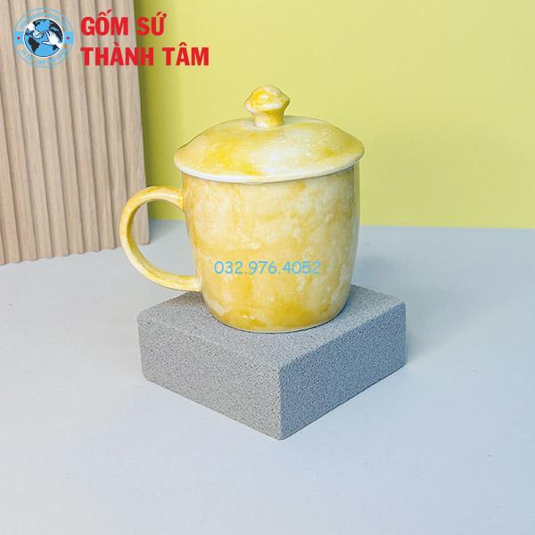Ly Sứ Có Nắp Đậy Men Đá 300ML