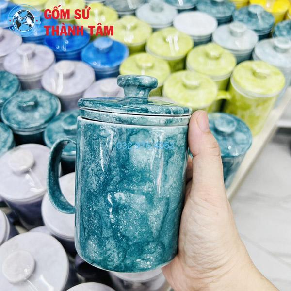 Ly Sứ Có Nắp Đậy Men Đá 350ML