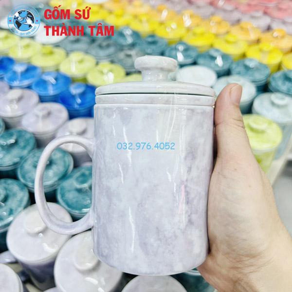 Ly Sứ Có Nắp Đậy Men Đá 350ML