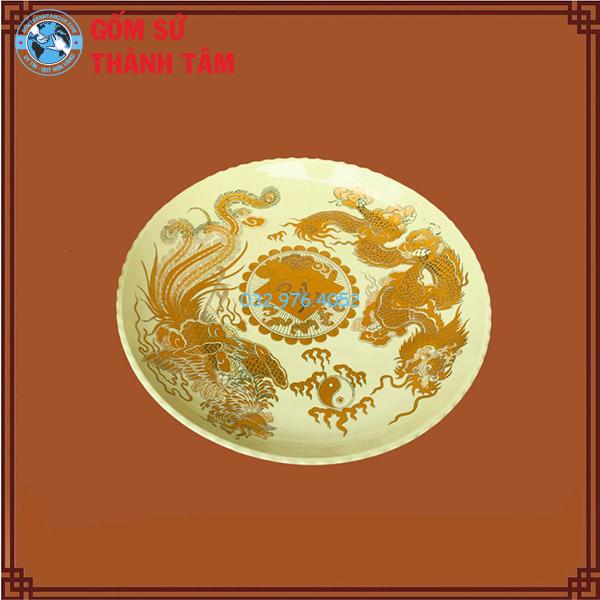 Mâm Bồng Bát Tràng Men Vàng Rồng