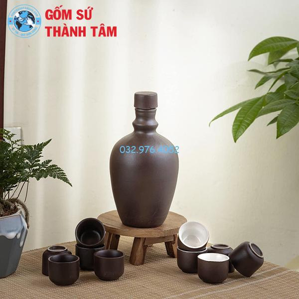 Nậm Rượu Cao Cổ Nâu Thô