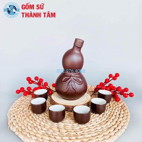 Nậm Rượu Hồ Lô Nơ Màu Gốm