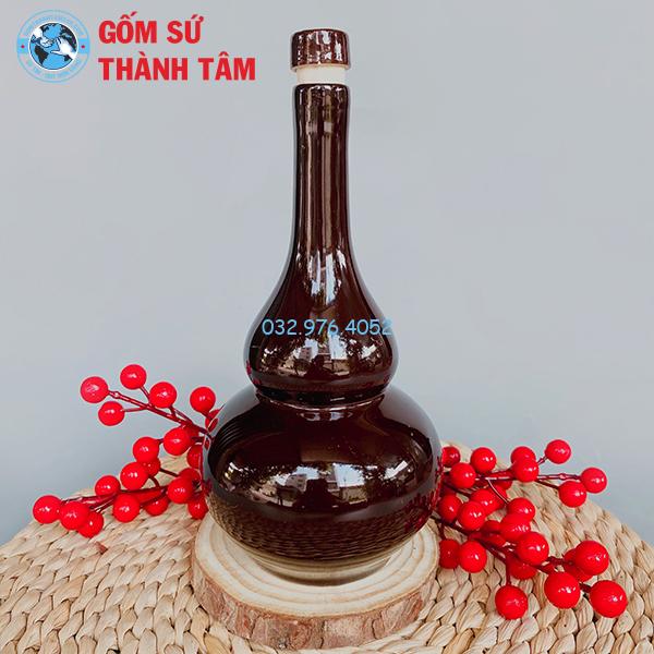 Nậm Rượu Hồ Lô Men Bóng 2 Bầu