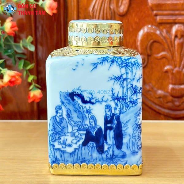 Phụ Kiện Ấm Chén Men Lam Bọc Đồng | Hộp Chè