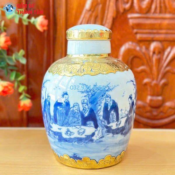 Phụ Kiện Ấm Chén Men Lam Bọc Đồng | Hộp Chè