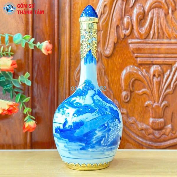 Phụ Kiện Ấm Chén Men Lam Bọc Đồng | Nậm Rượu
