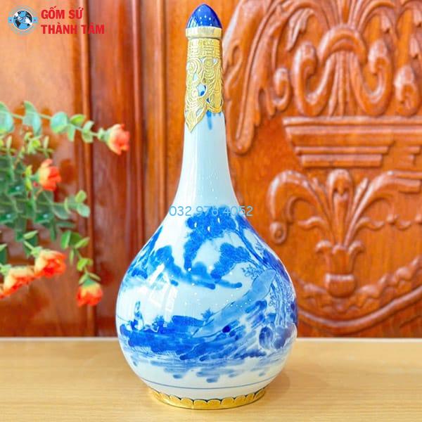 Phụ Kiện Ấm Chén Men Lam Bọc Đồng | Nậm Rượu