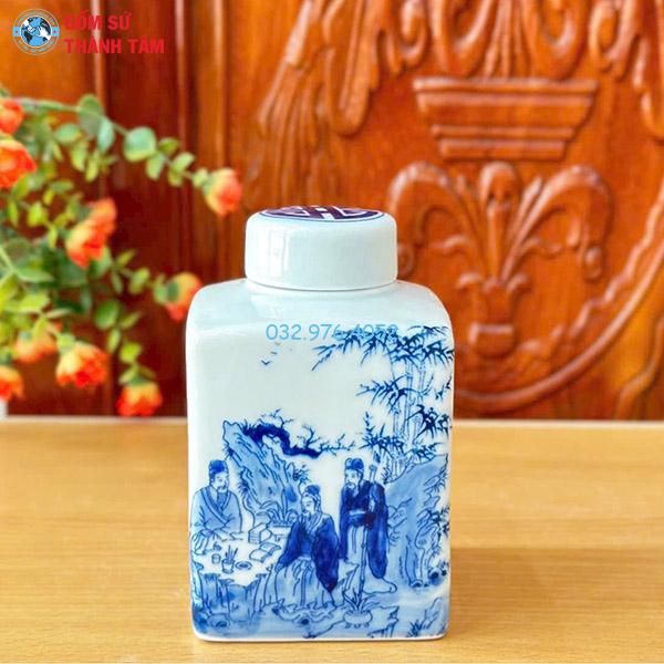 Phụ Kiện Ấm Chén Men Lam | Hộp Chè Trơn
