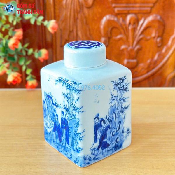 Phụ Kiện Ấm Chén Men Lam | Hộp Chè Trơn