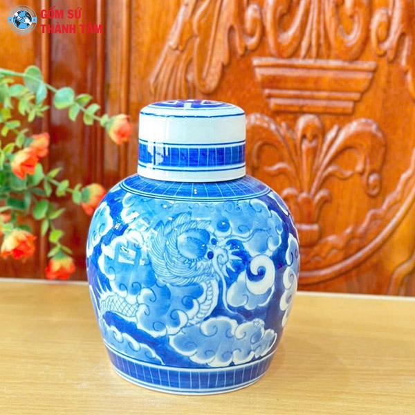 Phụ Kiện Ấm Chén Men Lam | Hộp Chè Trơn