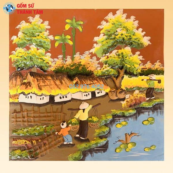 Tranh Gốm Đắp Nổi Không Khung | Làng Quê