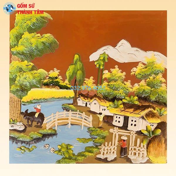 Tranh Gốm Đắp Nổi Không Khung | Làng Quê